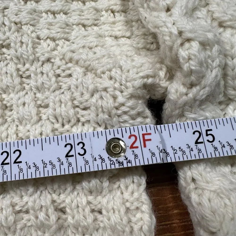 Shannon Woolen Mills Cable Knit Sweater Mens XL Ivory Merino Wool V Neck Ireland